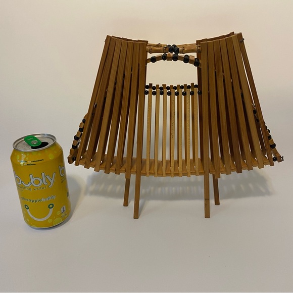 Mid Century folding collapsible bamboo fruit basket vintage MCM Japanese - Picture 12 of 14
